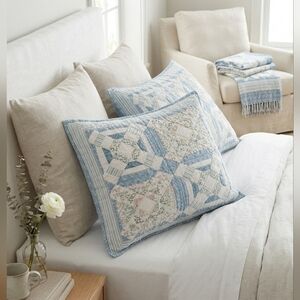 Set of 2 Handmade Quilted Floral Pillow Shams Cottagecore Shabby Chic 29x22.5"